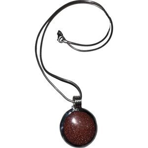 Vintage 999 Silver Snake Chain with 925 Round Sunstone Pendent Necklace